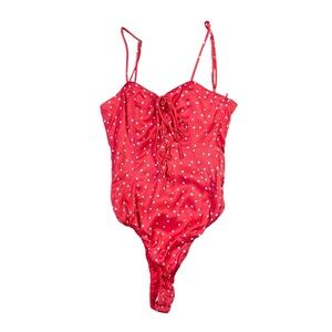Zara Lace-Up Red Bodysuit with White Stars Side Zip‎ Adjustable Straps XS